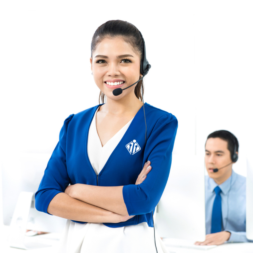 telemarketing agent, headset, computer