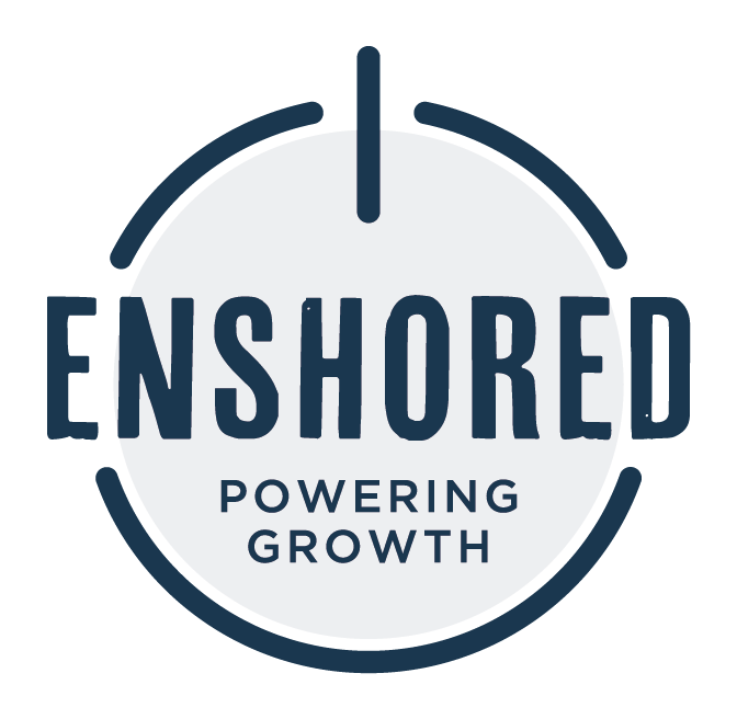 Logo of Enshored with the text "Powering Growth" below.