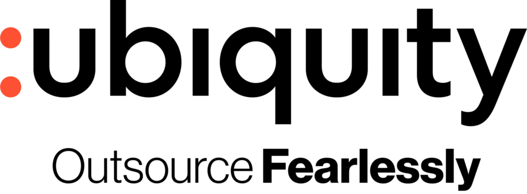 Logo of Ubiquity with the text "Outsource Fearlessly" below.