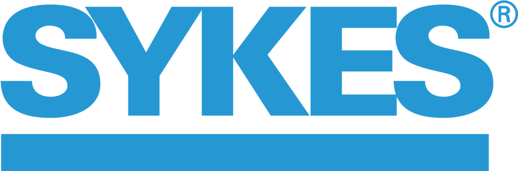 Blue "SYKES" logo in bold, uppercase letters.