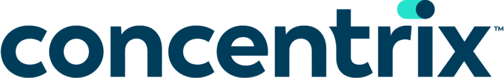 Concentrix logo with stylized lowercase "c" and turquoise dot above the "x" on a white background.