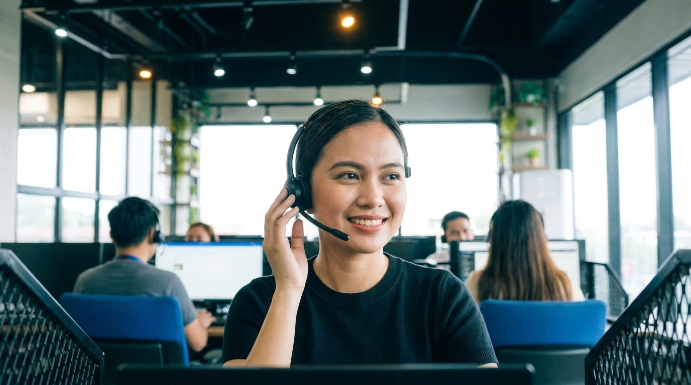 Filipina customer support agent with headset at Digital Minds BPO