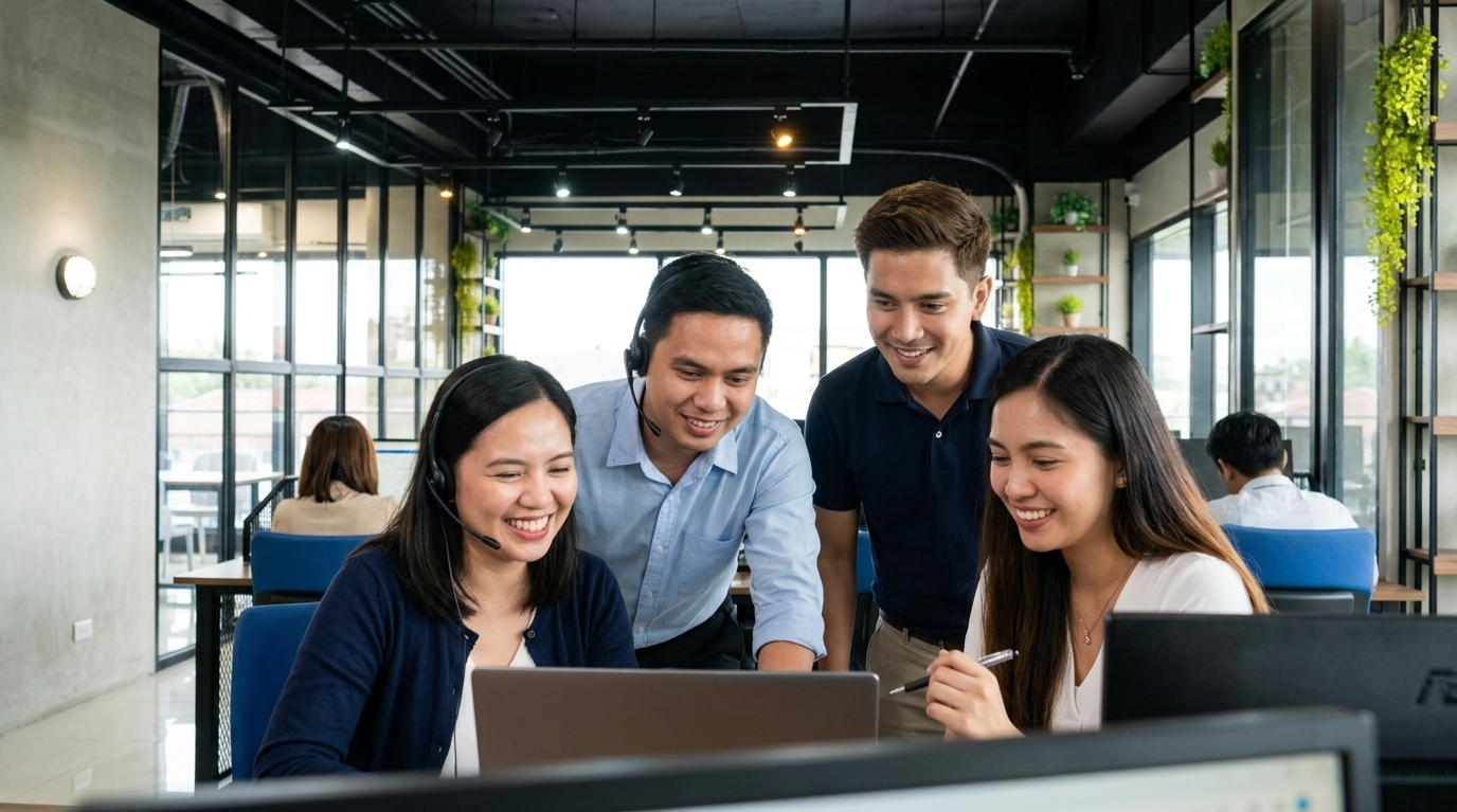 Dedicated team of Filipino professionals collaborating at Digital Minds BPO