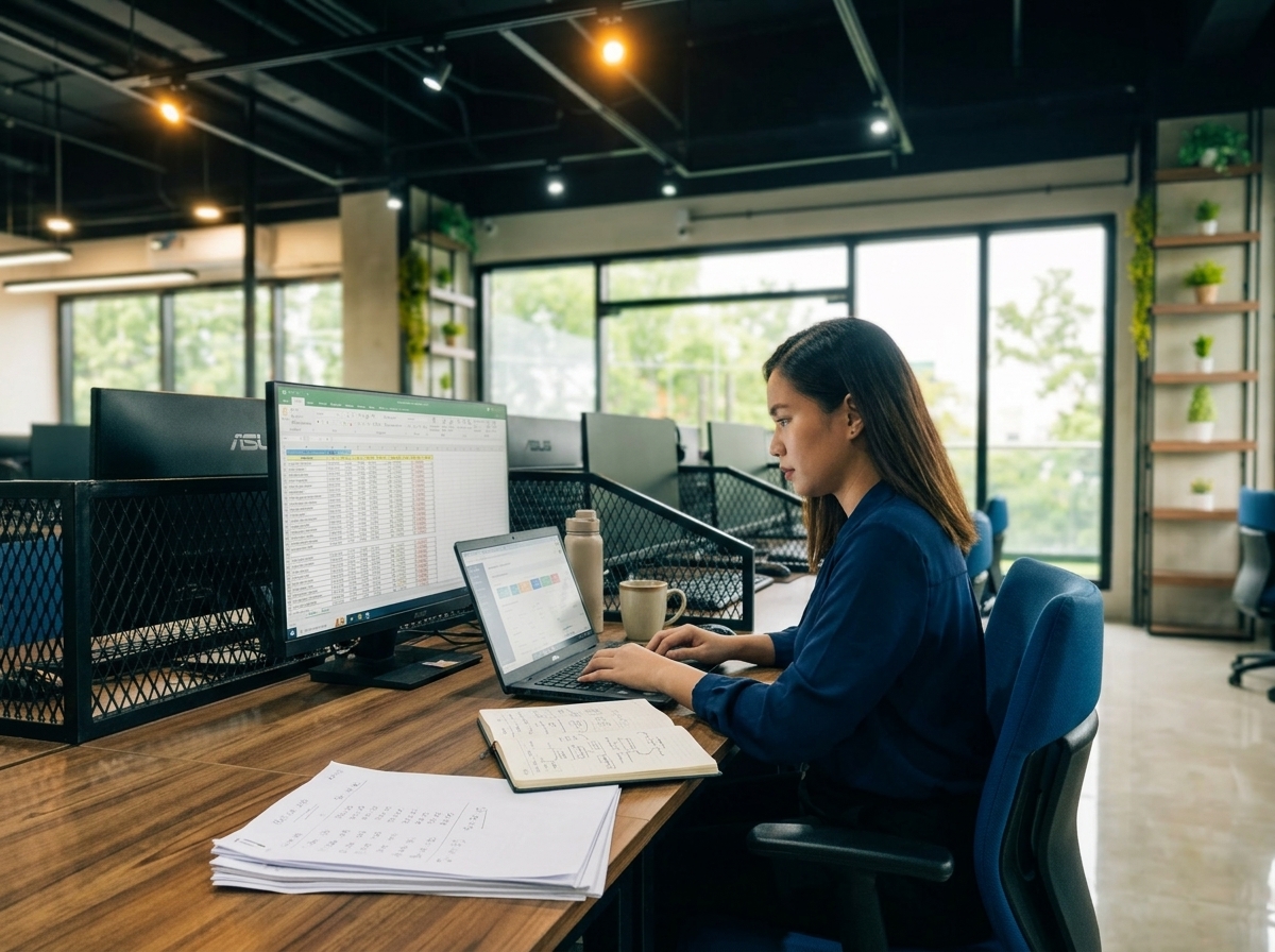 Back office professional reviewing accounting paperwork at Digital Minds BPO Naga City facility