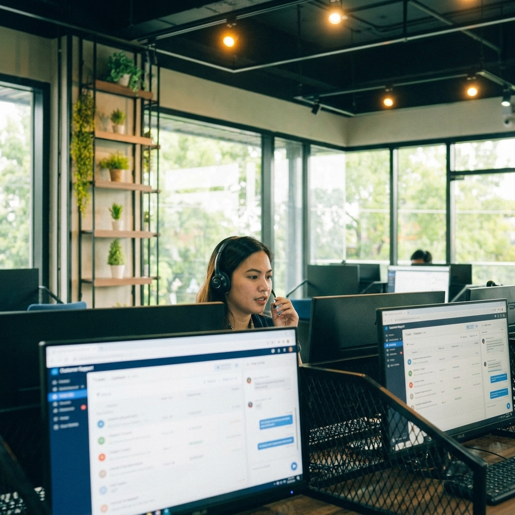 Customer support agent on headset at Digital Minds BPO Naga City facility