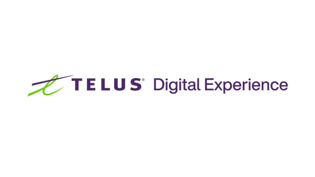 Image displaying "TELUS Digital Experience" logo with stylized text and design elements on a white background.